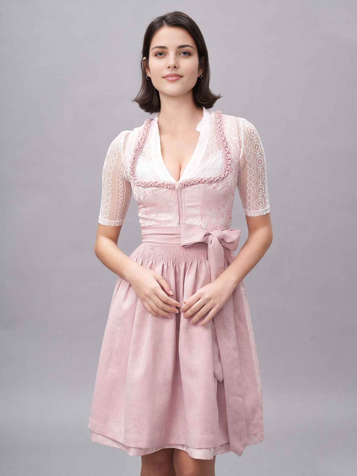 Moderne Dirndl Bluse in Rosa mit traditionellen Elementen