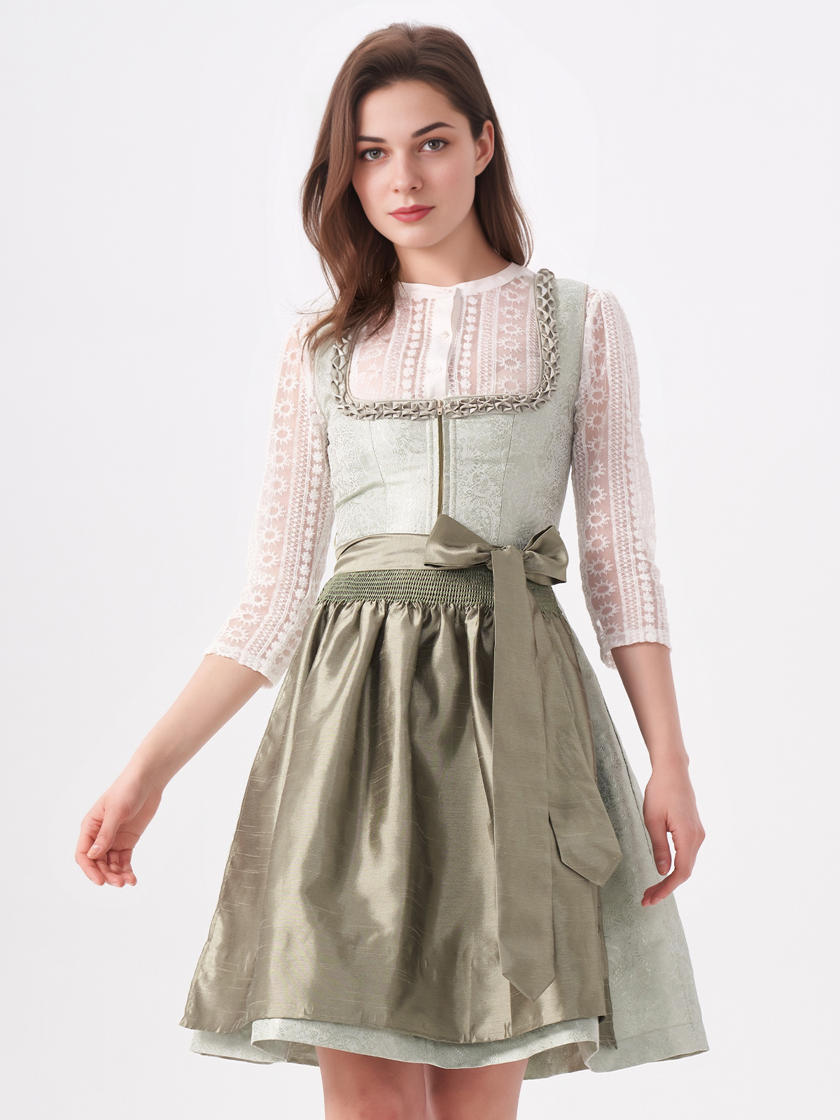 Modernes dunkelgrünes Dirndl mit taillierter Silhouette