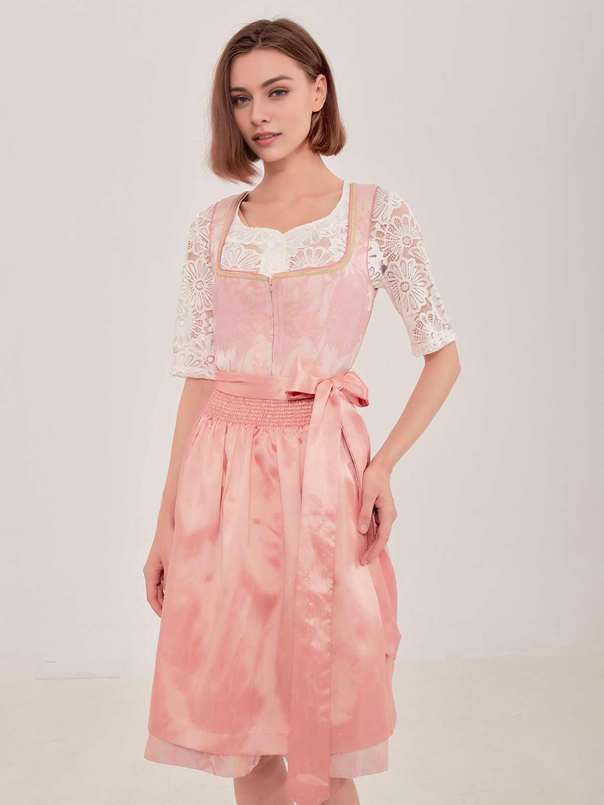 Dirndlbluse hochgeschlossen langarm in Rosa