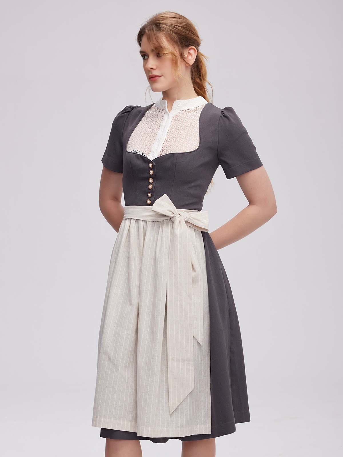Langarm Dirndlbluse in Grau