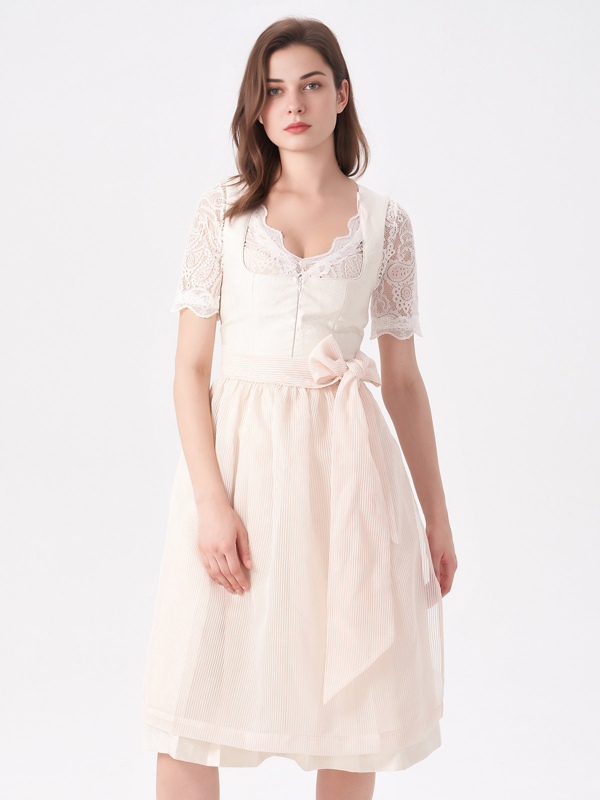Dirndlbluse langarm Spitze in Beige