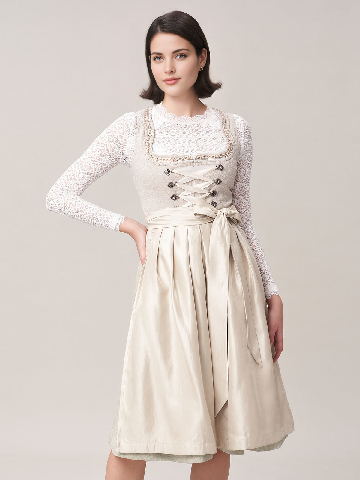 Modernes Dirndl in Beige mit eleganter Silhouette